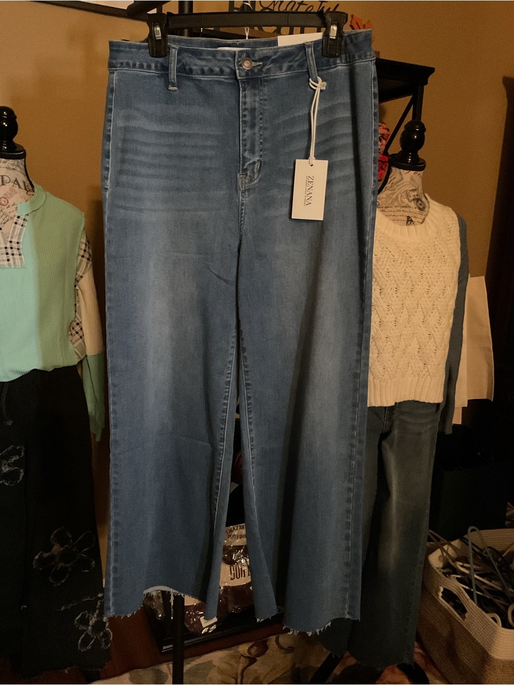 HIGH WAIST WIDE LEG STRAIGHT DENIM PANTS